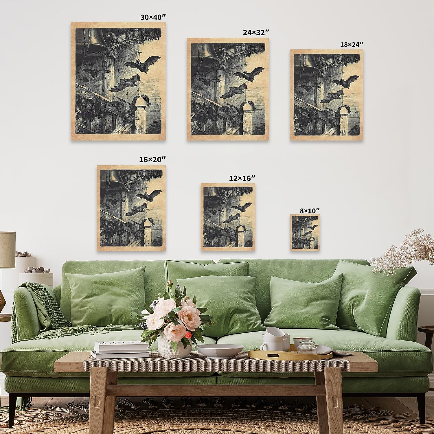 Poster Master Bats In The Belfry Canvas - Retro Vampire Bats Print - Gothic Bat Art - Gift for Him, Her, Animal Lover - Wall Decor for Bedroom, Living Room - 8x10 STRETCHED Canvas