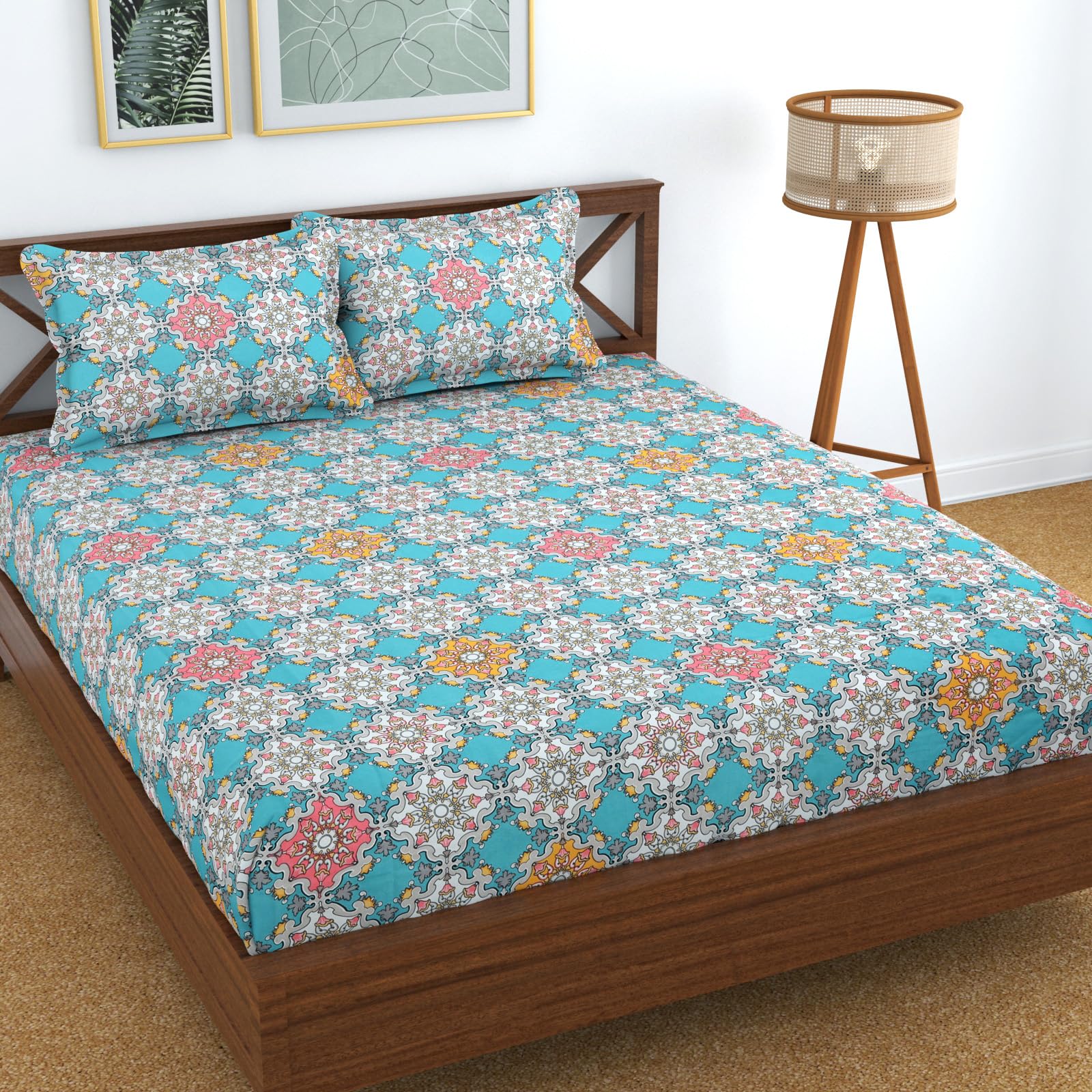 URANUS NIYAFAB Elastic Fitted Double Bed King Size Bedsheet 200 TC 78"X72" with 2 Pillow Covers- Pink Firozi Color (B0CX8CJV97) Amazon Price History, Amazon Price Tracker