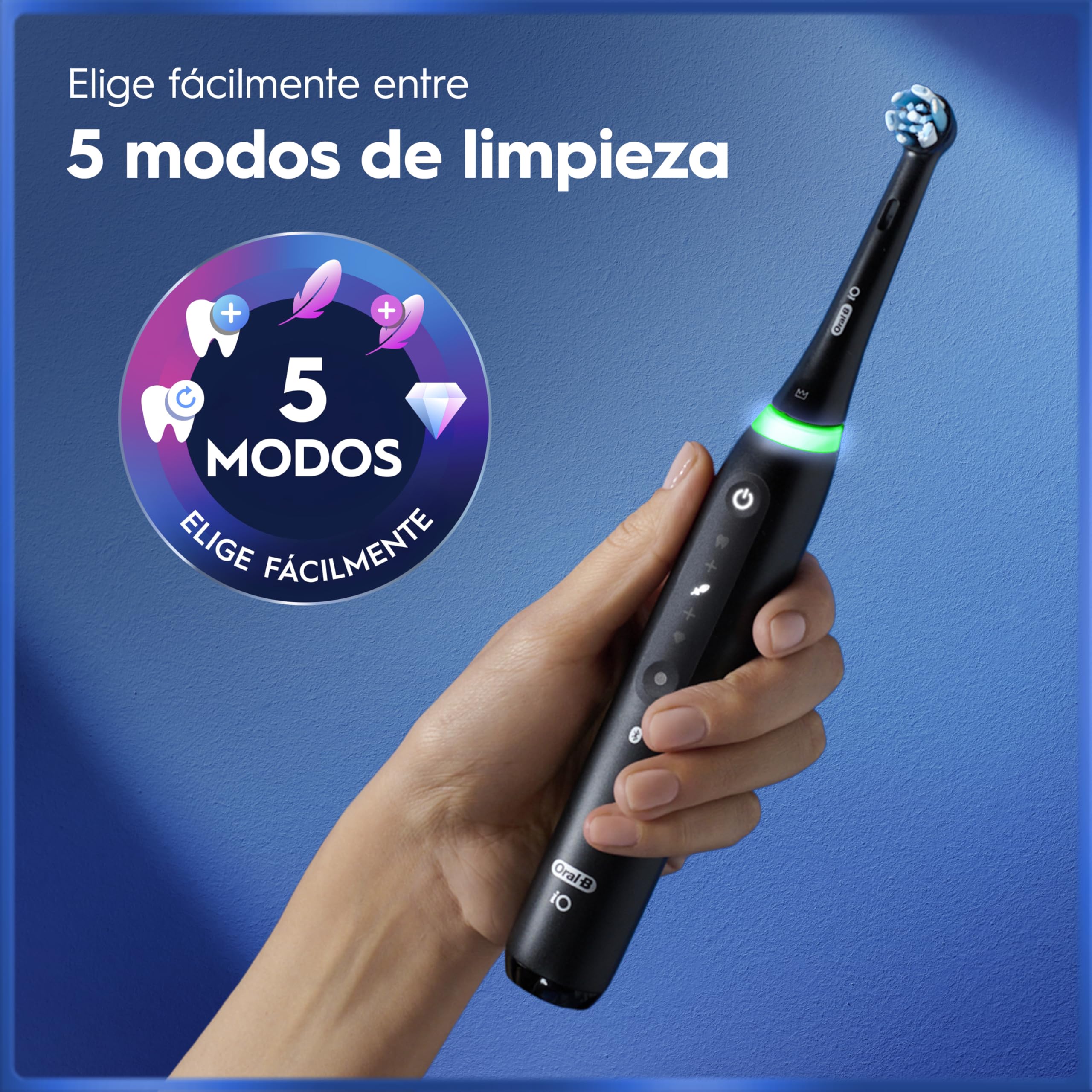 Oral-B iO 5N Cepillo de Dientes Eléctrico con Mango Recargable, 3 Cabezales y Estuche De Viaje, Diseñado por Braun - Negro , El embalaje puede variar