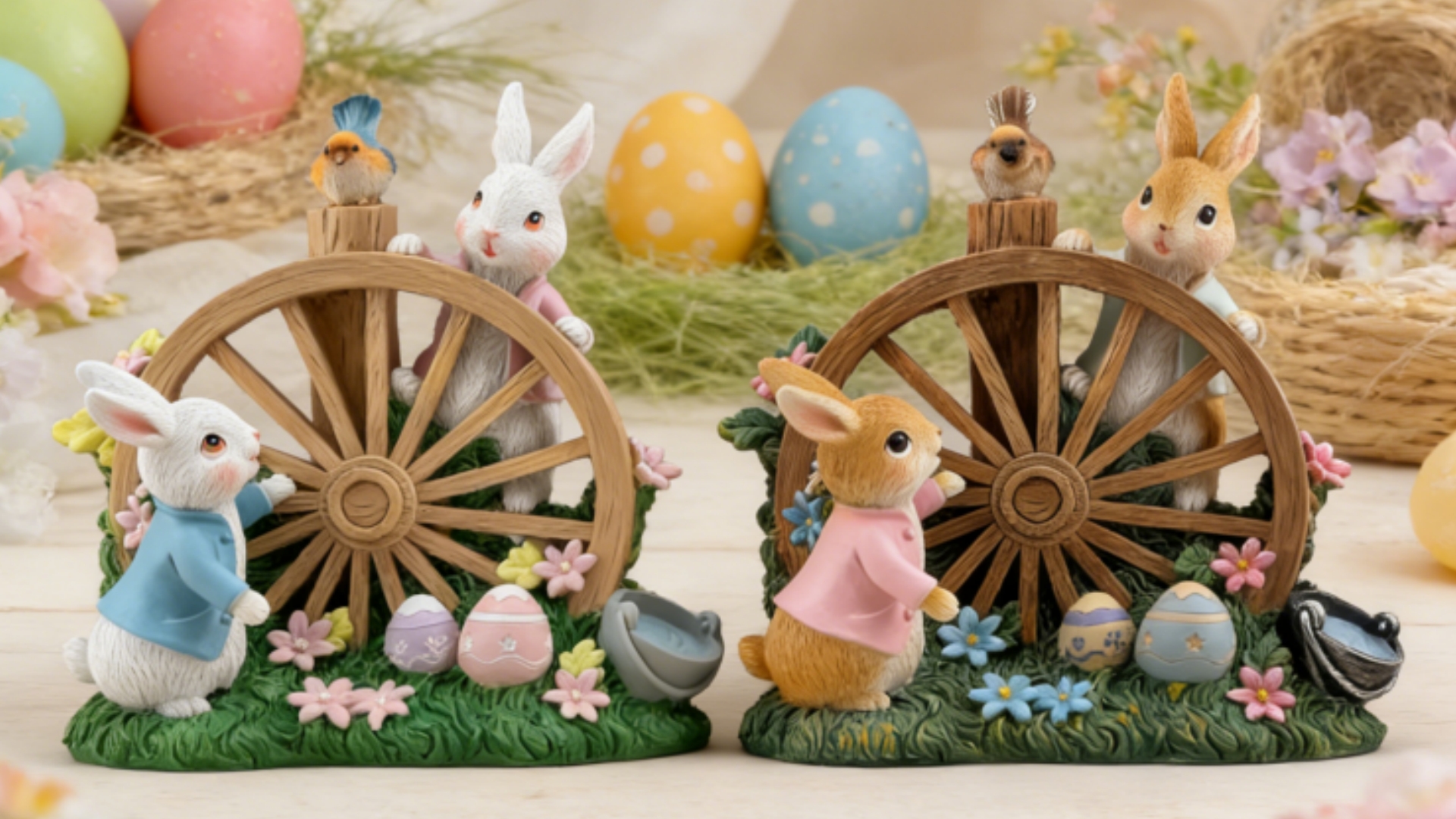 Estatua Figuras Conejo con Rueda de Agua Decoración miniatura 7