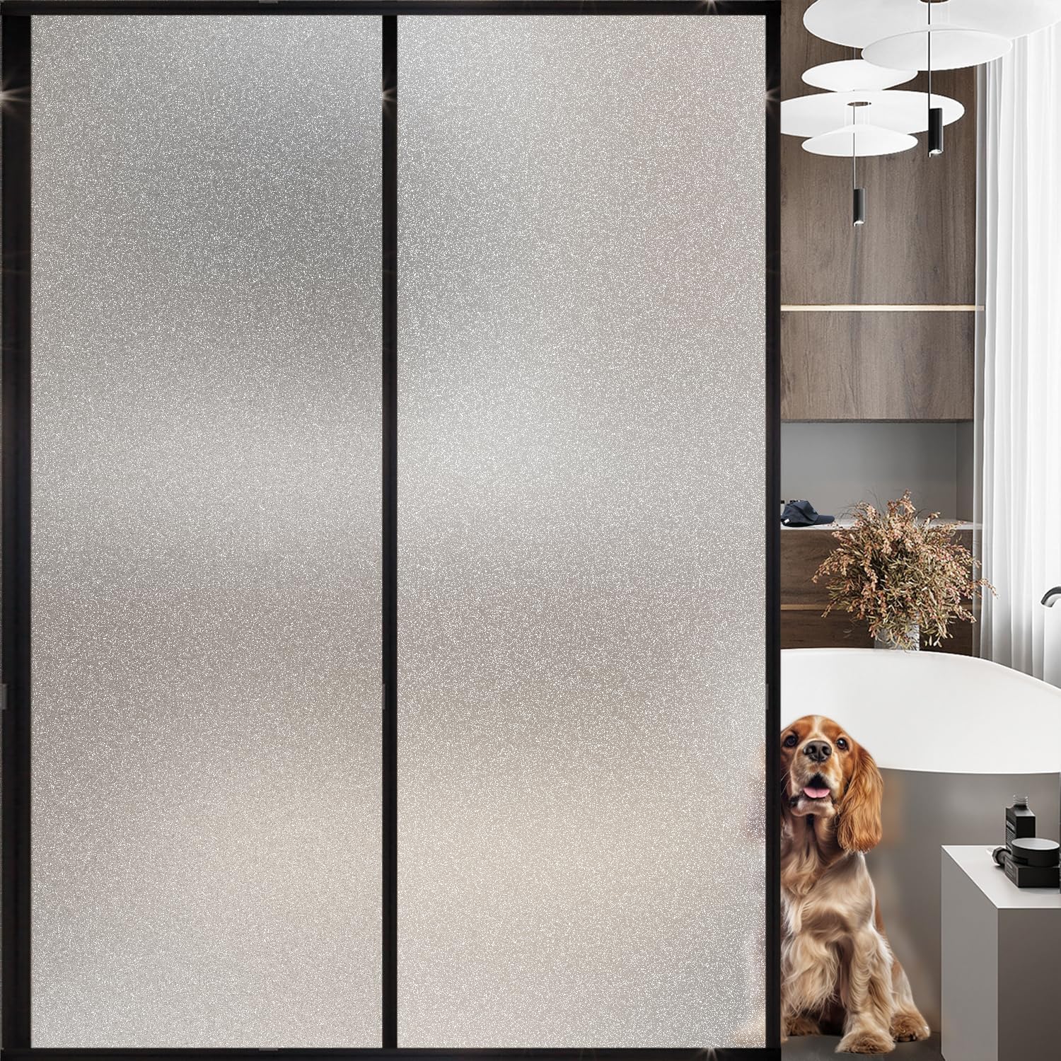 Frosted Glass Window Privacy Film Decorative, Bathroom Privacy Film for Glass Windows Cover, Static Cling, Removable, Reusable, Anti-UV, Anti-Glare, Heat Blocking,Flash Point Pure, 23.6X157.4Inch Flash Point Pure Frosted 23.6X157.4Inch