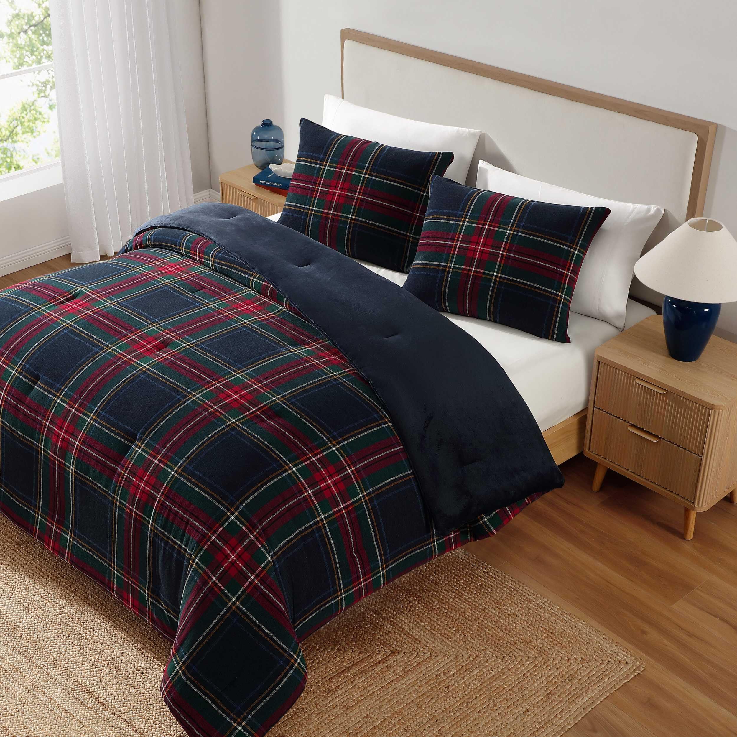Tommy Hilfiger Devon Tartan Blue - Twin Comforter Set With Sham, Reversible Plush Bedding