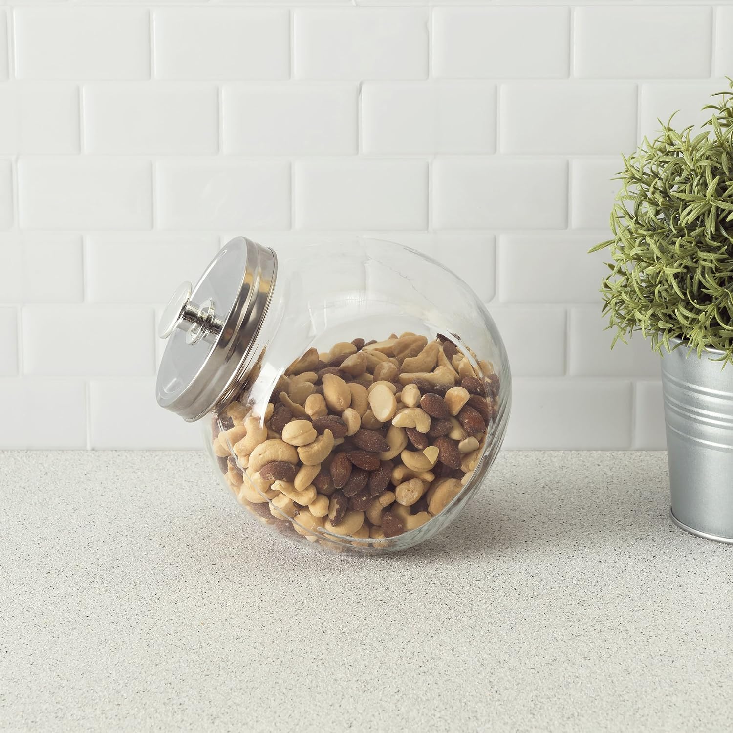 Home Basics Glass Cookie Candy Jar Container with Fresh Sealed Lid – Kitchen Home Décor Storage (Medium)