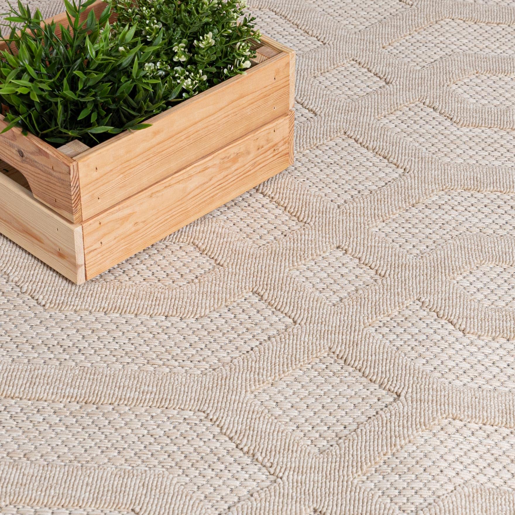 Mazovia Tappeto da Esterno Balcone 80x150cm Crema Geometrico Pelo Corto | Tappeto da Giardino per Terrazza Beige Resistente Alle Intemperie Facile da Pulire Resistente All'acqua Robusto Sintetico