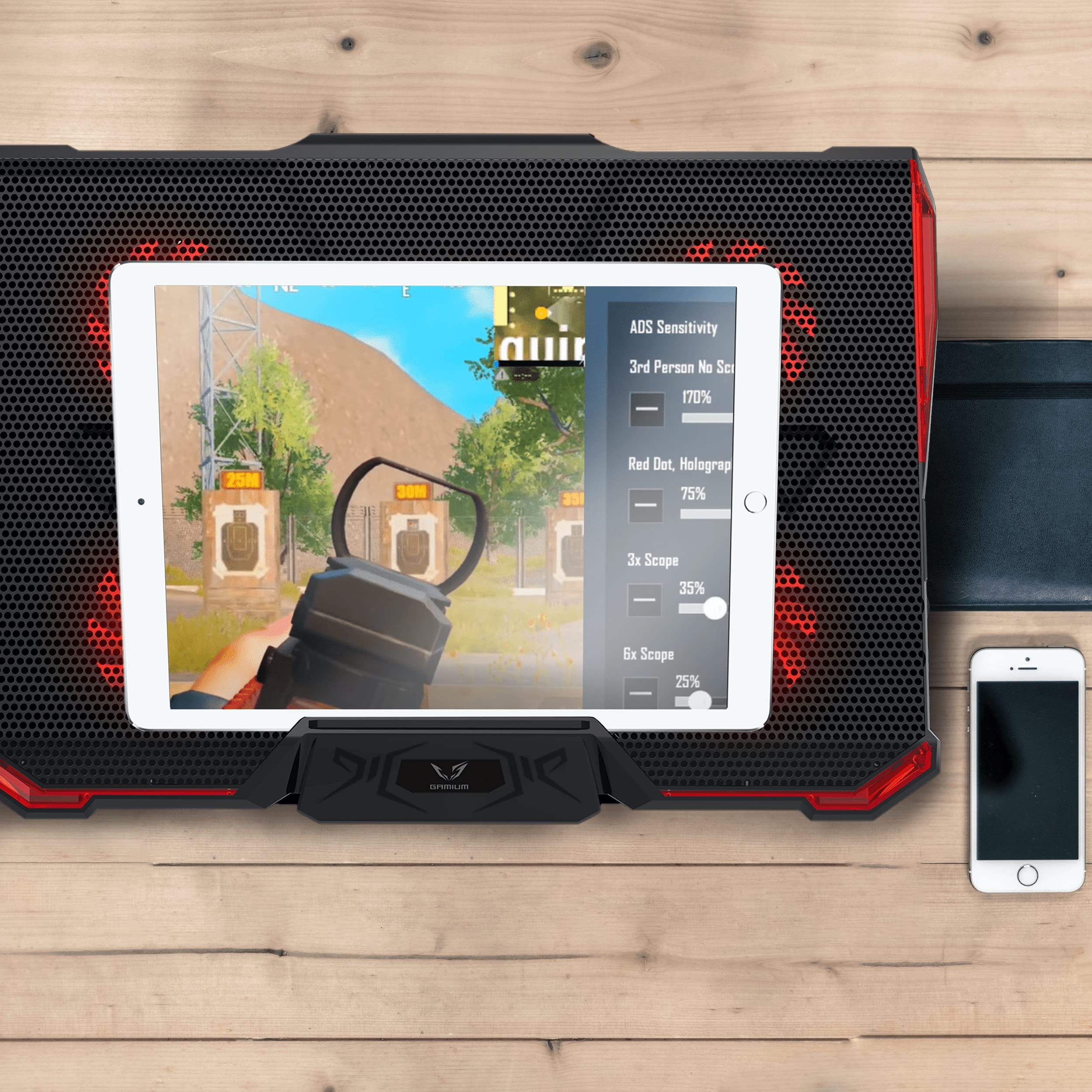 WE Gamium Refroidisseur Ordinateur Portable - Le Plus Puissant - Refroidissement Ultra Rapide - 5 Ventilateurs Ultra Silencieux - Refroidisseur PC Portable PS4 Xbox - Rouge et Noir