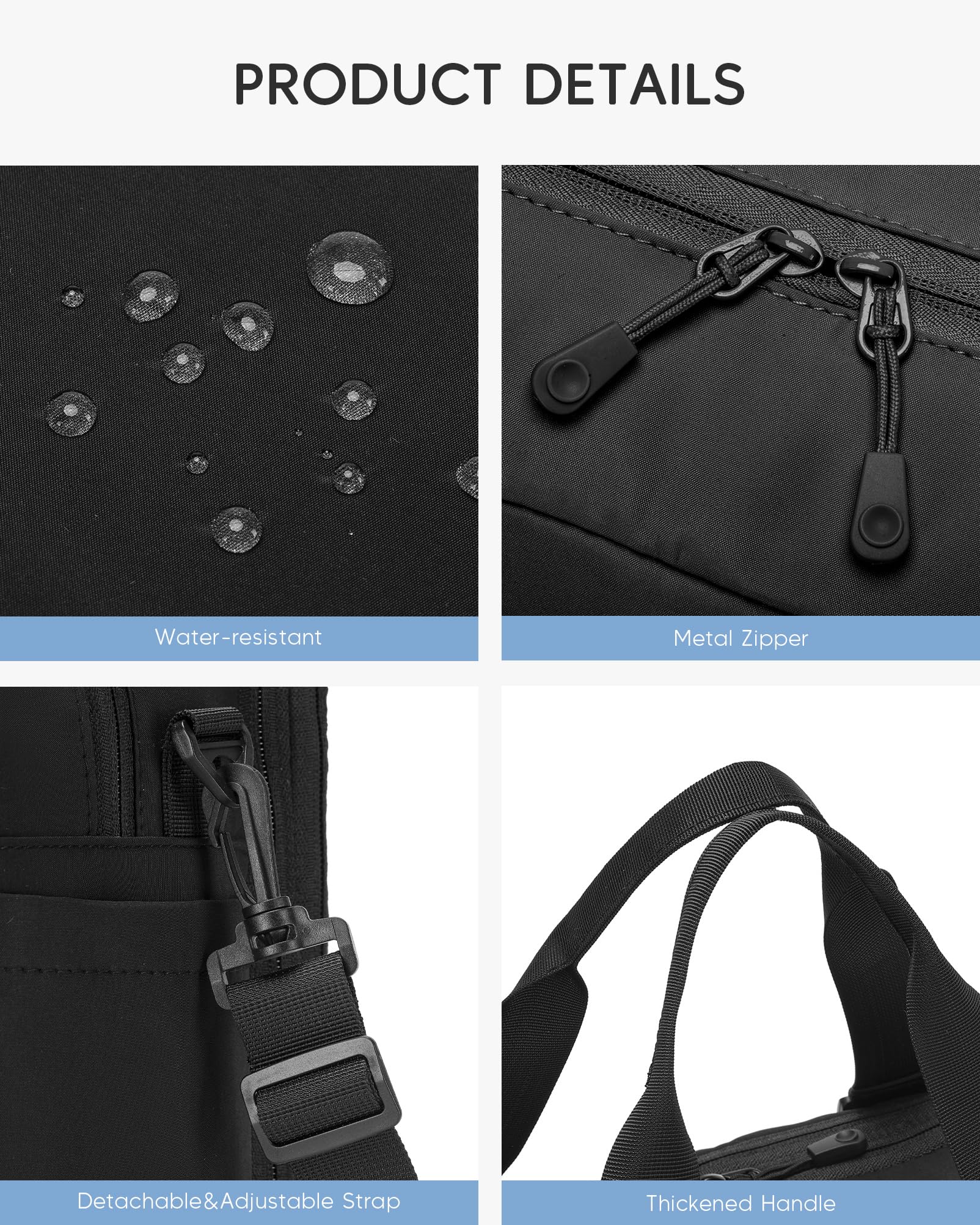 6x13x17 inch Personal Item Bag 180° Wide Open 43x33x15cm Carry on Duffel Bag with Laptop/Wet Pocket Flight Approved Weekender Overnight Bag, Black — view 5