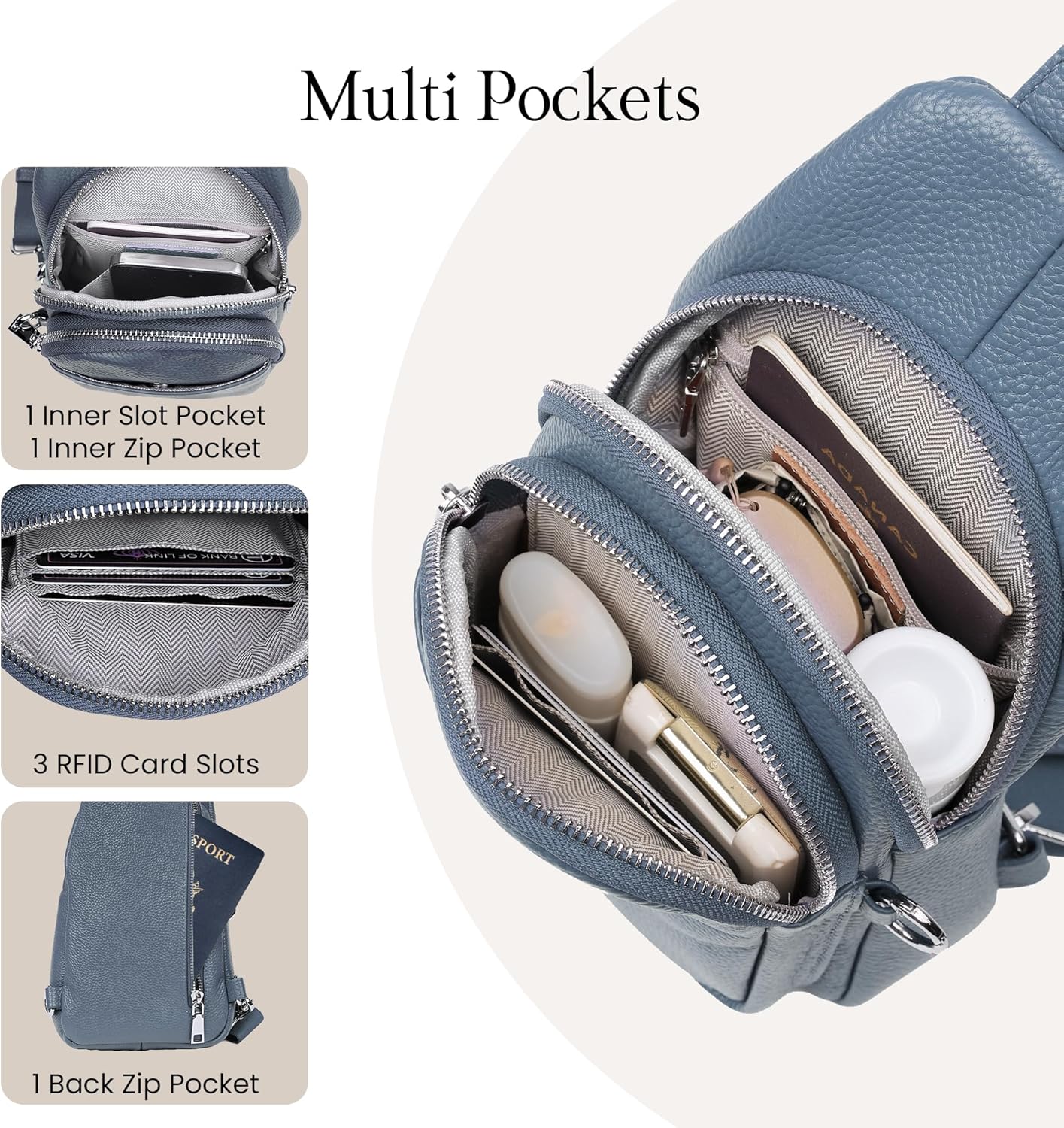 befen Genuine Leather Small Sling Bag for Women Anti-Theft Crossbody Chest Bags Fanny Packs for Travel with RFID Card Slots