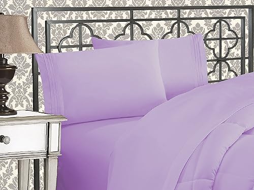Elegant Comfort - Elegante juego de sábanas de lujo de 1500 hilos, egipcio, de tres líneas bordadas, suaves, de calidad prémium, 4 piezas,