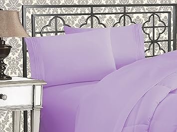 Elegant Comfort Luxurious 1500 Premium Hotel Quality Microfiber Three Line Embroidered Softest 4-Piece Bed Sheet Set, Wrinkle and Fade Resistant, Twin/Twin XL, Lavender