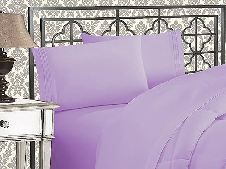 Elegant Comfort Luxurious 1500 Premium Hotel Quality Microfiber Three Line Embroidered Softest 4-Piece Bed Sheet Set, Wrinkle and Fade Resistant, Twin/Twin XL, Lavender