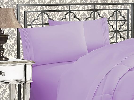 Elegant Comfort Luxurious 1500 Premium Hotel Quality Microfiber Three Line Embroidered Softest 4-Piece Bed Sheet Set, Wrinkle and Fade Resistant, Twin/Twin XL, Lavender