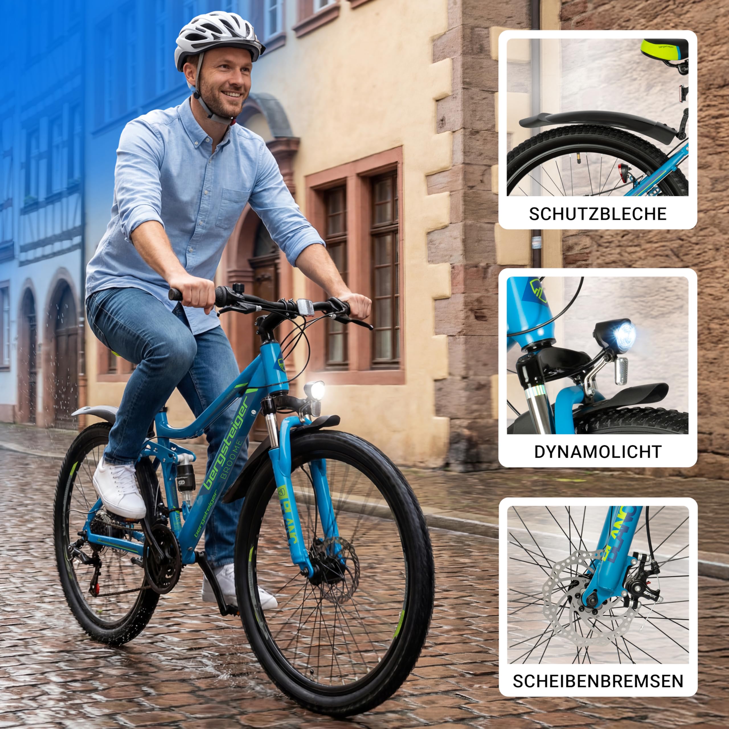 Bergsteiger Broome 24, 26 Zoll Kinderfahrrad, 21 Gang-Schaltung, StVZO, Mountainbike mit Vollfederung, Scheibenbremsen & Dynamo-Licht, geeignet für 8, 9, 10, 11, 12, 13 Jahre, Jungen & Mädchen