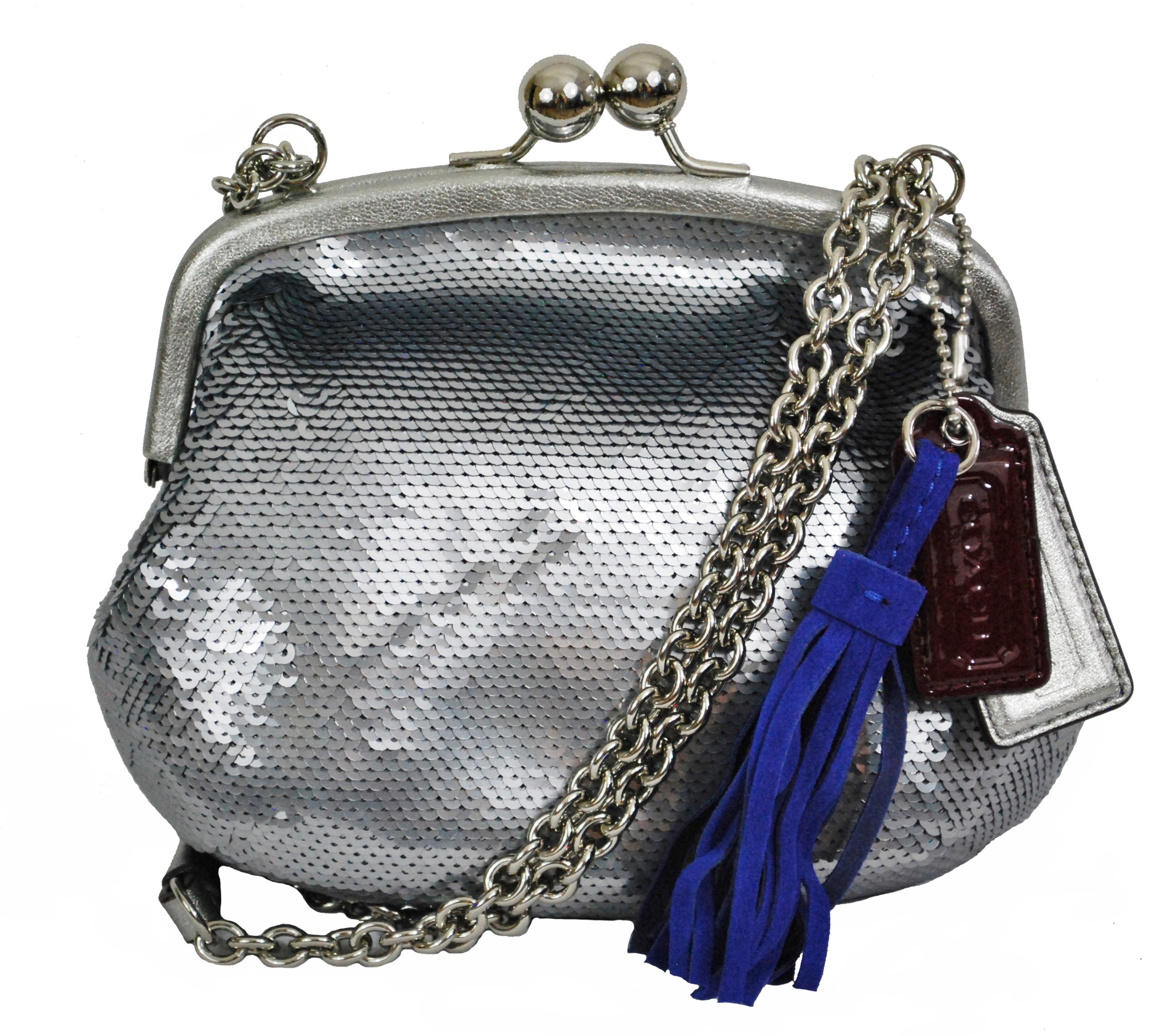 Coach 21218 Poppy Small Silver Pewter Sequin Evening Handbag