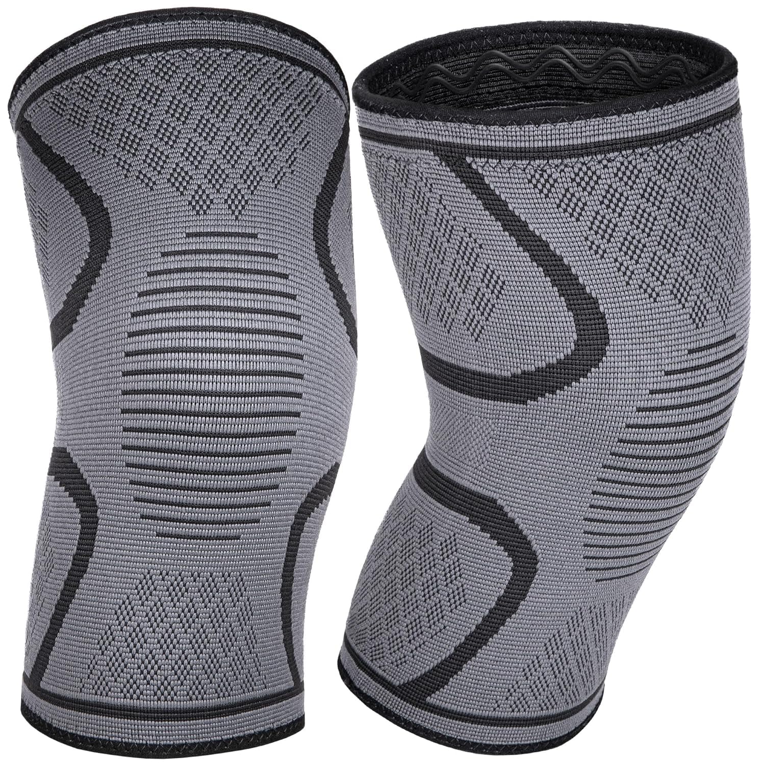 Cozlow Knee Brace for Arthritis & Torn Meniscus Relief (M, 41-46 cm), 2 Black Knee Compression Sleeves w/ Silicone Gels