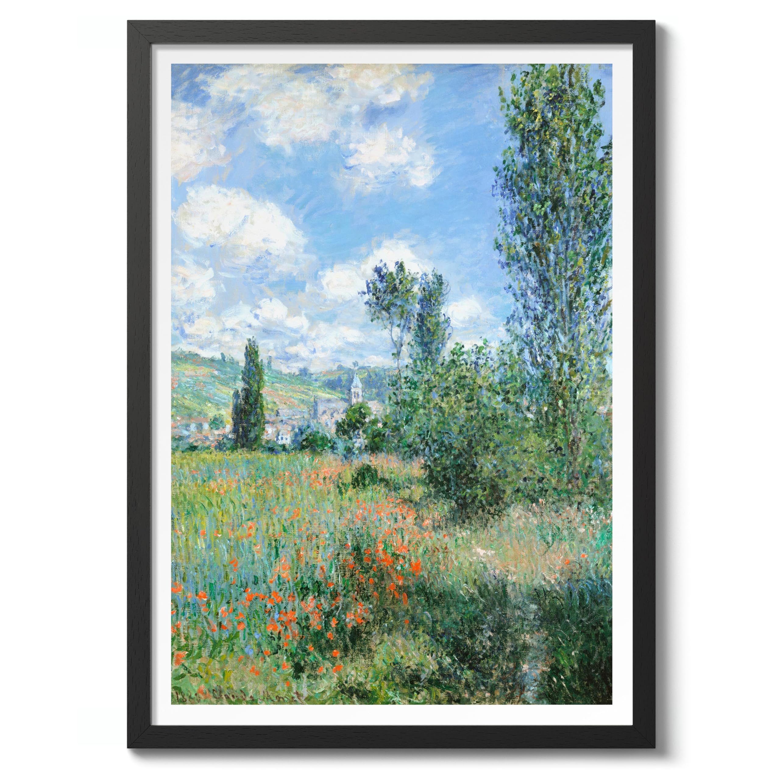 View Of Vétheuil Claude Monet Art Print, Classic Art Painting Poster, Impressionism Art Exhibition Modern Wall Art, Minimalist Home Decor Picture Artwork, A3 (Black Frame) - 45x32.8cm