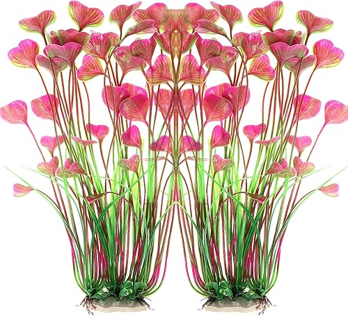 ALEGI Decoraciones de peceras de plástico grandes, plantas artificiales de acuario, adorno seguro para todos los peces, 16 pulgadas, 2 unidades