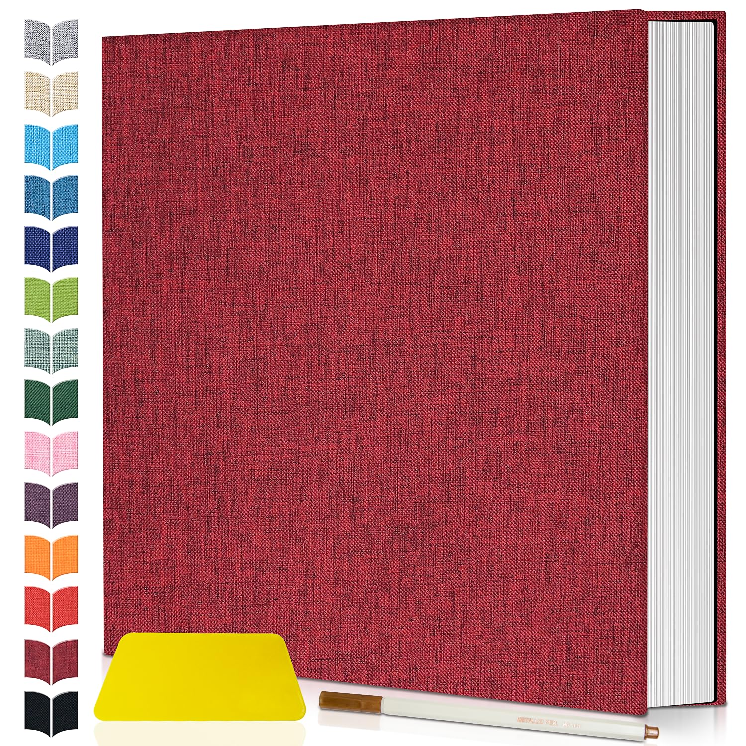 Artfeel Photo Album Self Adhesive Scrapbook,Large Photo Book for 4x6,5x7,8x10 Pictures,DIY Album for Baby Wedding Family Travel Birthday,with Metallic Pen and Scraper 11.5"x10.6"40pages Wine red