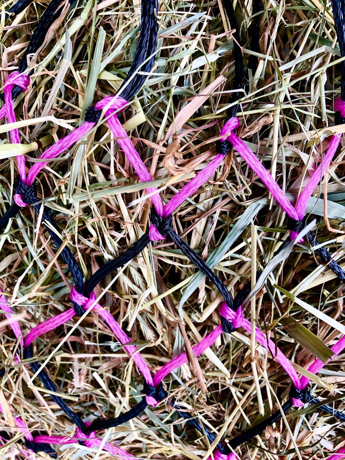 Extra großes Heunetz für Pferde 5 x 5 cm Maschen artgerechte Fütterung verbesserte Verdauung Heusack für unterwegs Futtersack für Ponys Jungpferde alte Pferde Ziegen (Schwarz-Pink, 2)