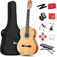 Vista 9 de Vangoa Guitarra clásica, cuerdas de nailon de 39 pulgadas, guitarra española para principiantes de tamaño completo con tapa de abeto y respaldo