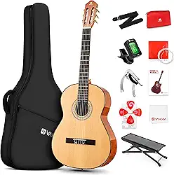 Guitarra clássica 91,4 cm 3/4 estilo espanhol, violão de cordas de nylon de 91,4 cm, ideal para adolescentes iniciantes e adultos, abeto natural, por Vangoa