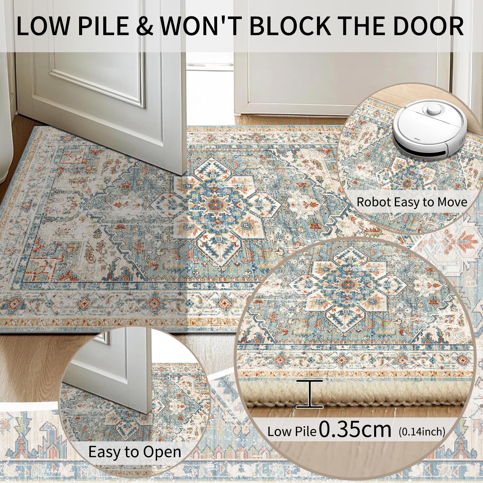 Cycleader 60x180cm Non-Slip Washable Runner Rug for Hallway, Vintage Boho Faux Cashmere Carpet Anti-Fatigue Kitchen Rugs Indoor Soft Long Floor Mat Low Pile Runners with Anti-Slip Backing for Bedroom - Image 4