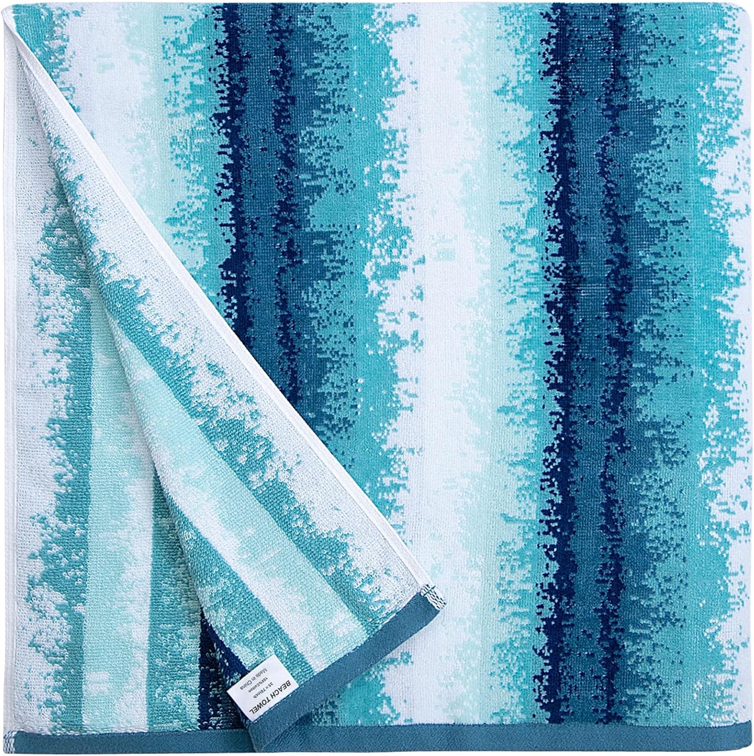 Cotton Oversized Beach Towel - 35"x70" Striped Terry Pool Towel, Soft Absorbent Swim Towel for Adults (Teal)