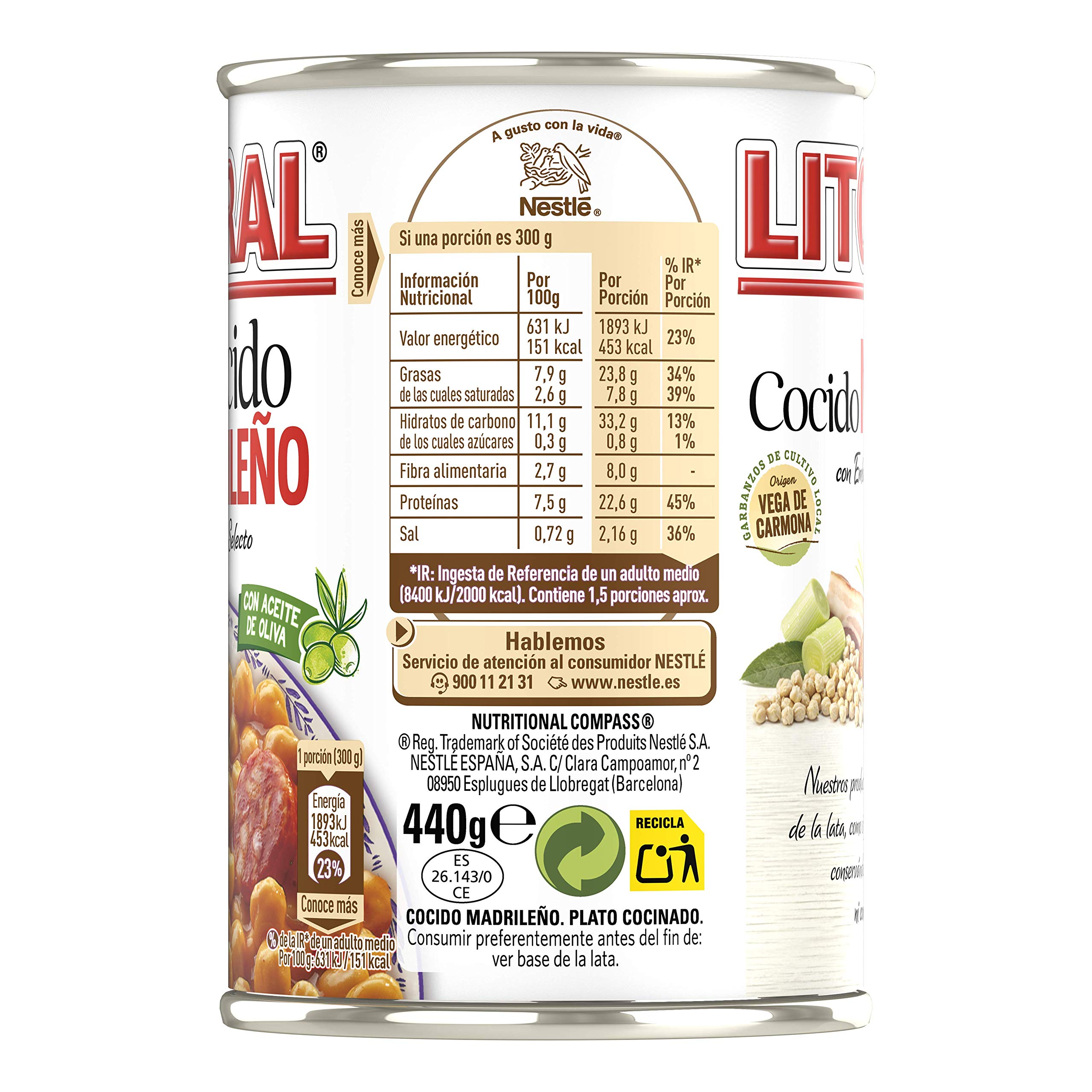 LITORAL Cocido Madrileño - Plato Preparado Sin Gluten - Pack de 6x425g - Total: 2.55kg (Paquete de 2)