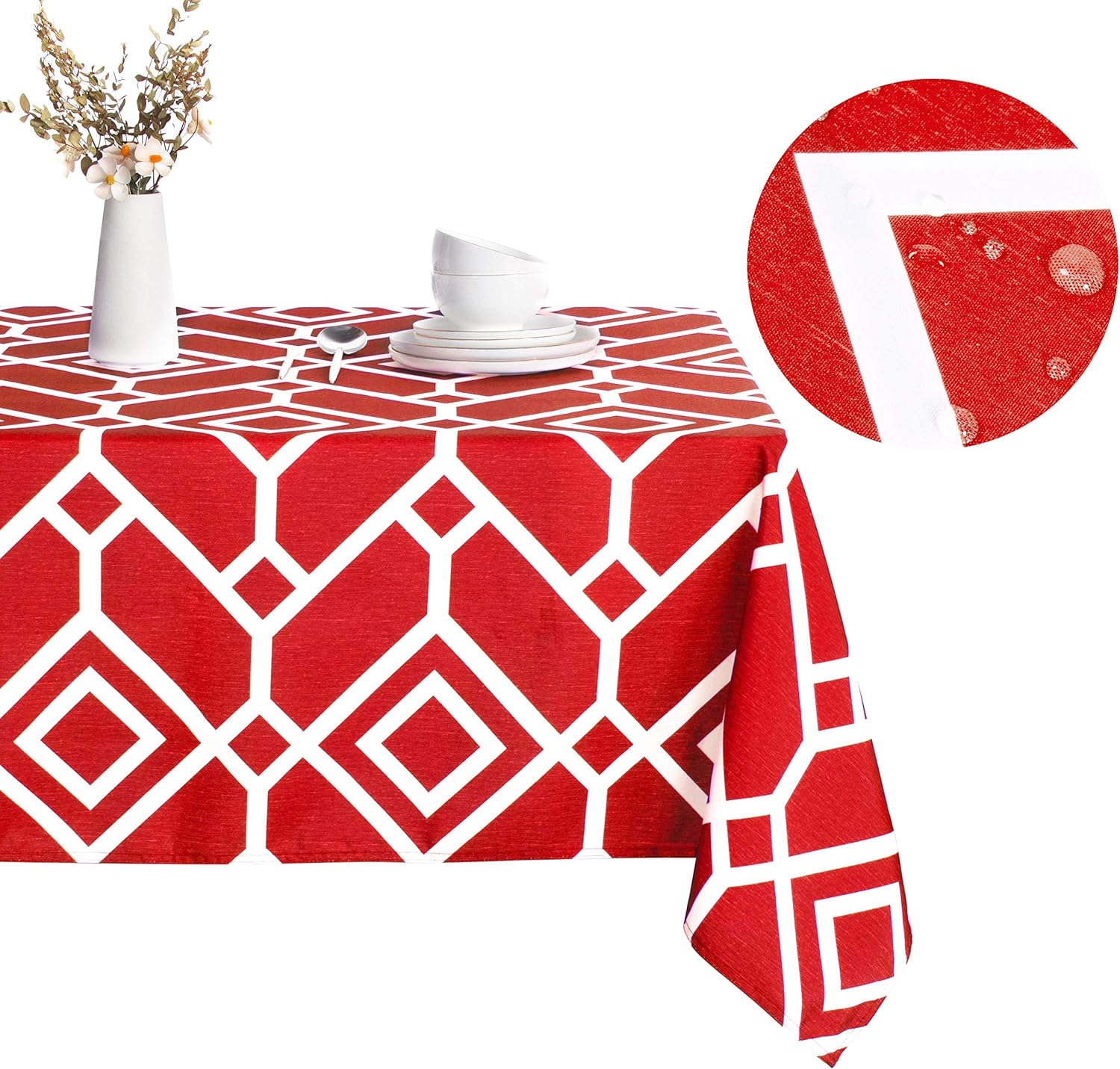 LUSHVIDA Moroccan Rectangle Table Cloth, 54 x 108 Red - Washable Water Resistance Microfiber Tablecloth Decorative Fabric Table Cover for Picnic Banquet Party Kitchen Dining Room, 150 GSM 54 x 108 inch Red