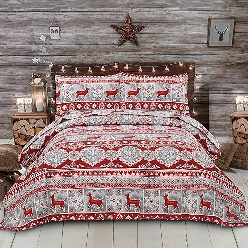 Colchas reversibles de Papá Noel de Navidad, color rojo, verde, tamaño King, diseño de reno, muñeco de nieve, colcha a cuadros, regalo de Año Nuevo,