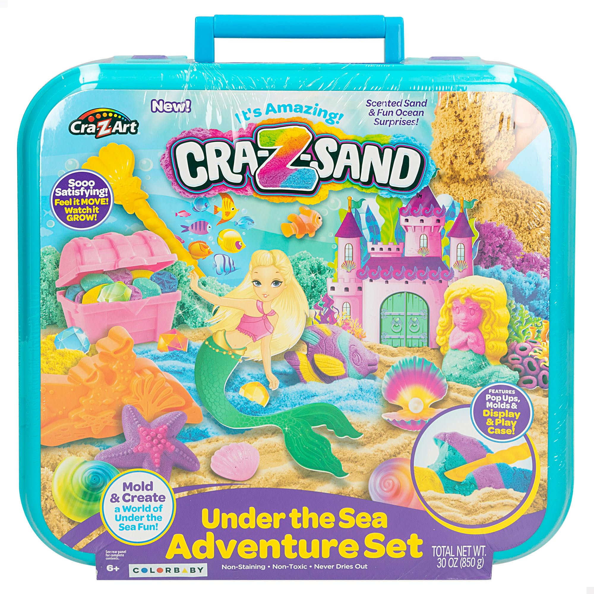 ColorBaby CRA-Z-Art - Set Arena moldeable para niños, 5 moldes, 1 Moldeador, 1 Cofre del Tesoro, Juego para Hacer Formas, Pasta moldear mágica, Juegos plastilina 6 años, 47165