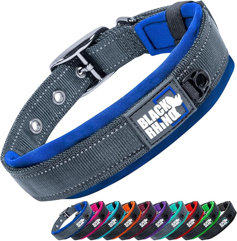 Coleira para Cães Black Rhino com Revestimento de Neoprene e Costura Refletiva Sport Blue and Black (M)