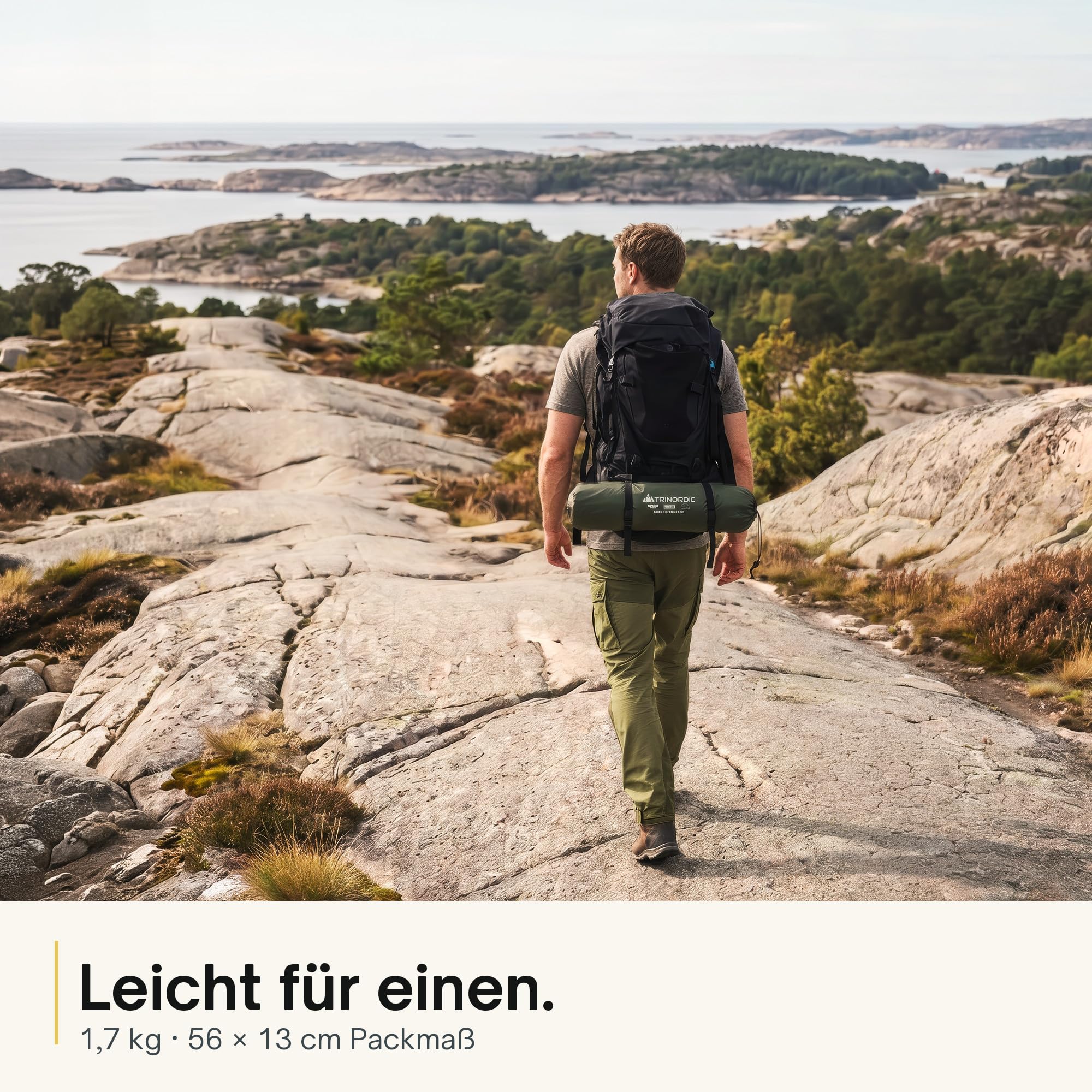 Trinordic Leichtes 1-2 Personen Zelt – Einbogen Trekkingzelt, 1,7 kg Minimaltransportgewicht, 3000 mm Wassersäule, Olivgrün