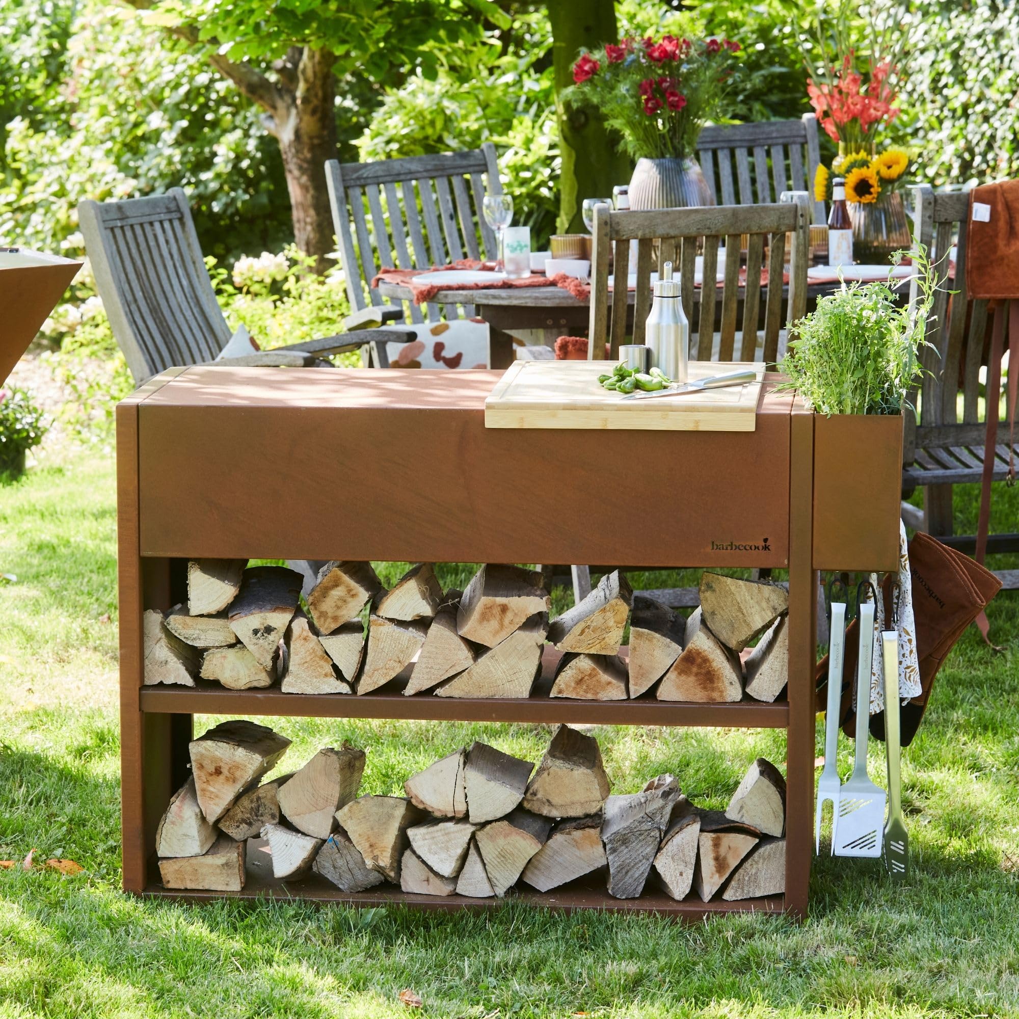 Barbecook Cocina de exterior Nestor Buddy Mesa de trabajo para barbacoa en acero corten, 112x55x90cm
