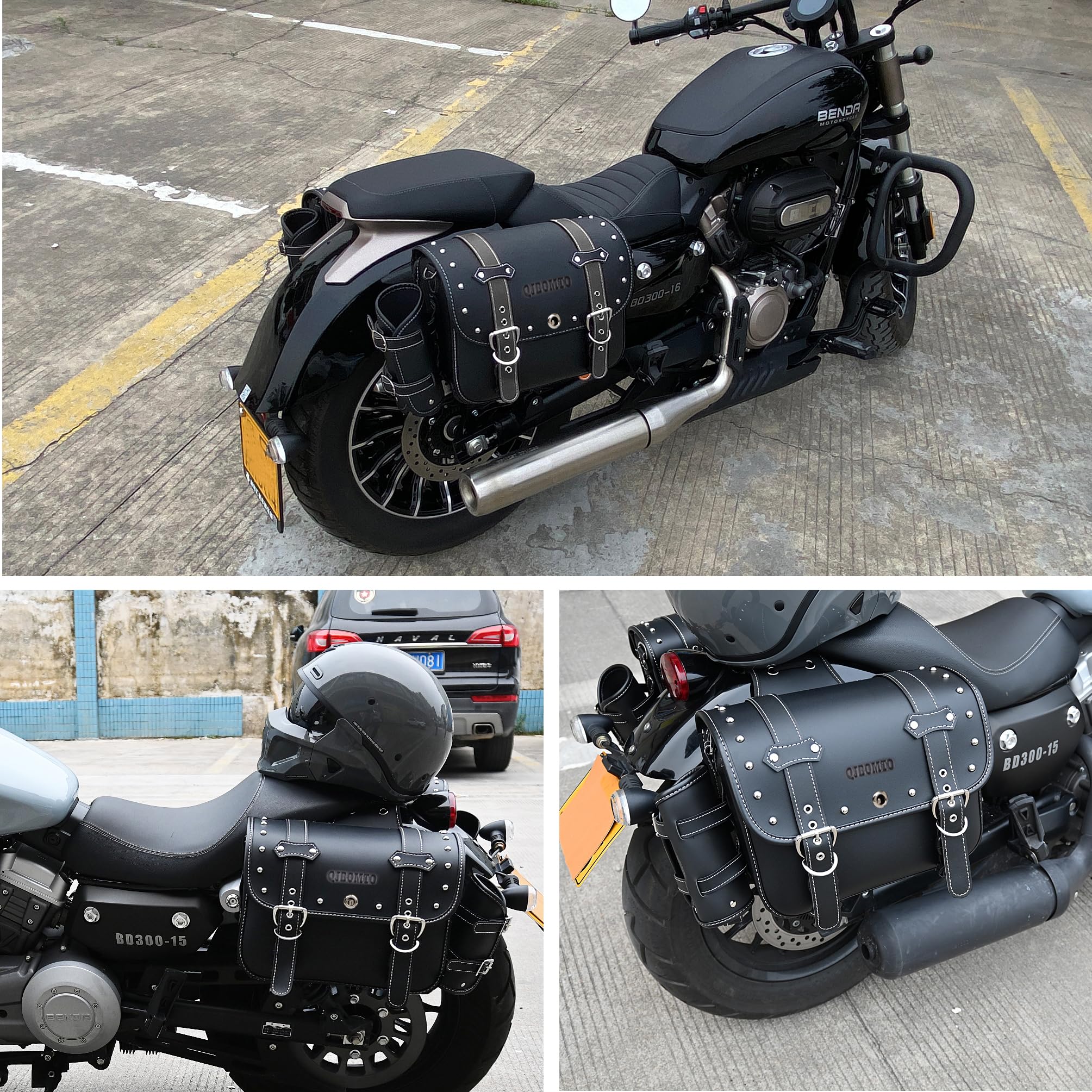Sacoches de Moto en Cuir Haute densité avec Porte-gobelet, imperméable, Sac à Outils latéral, Sac de Rangement pour Moto, Universel, 1 Paire, Taille L (Noir)