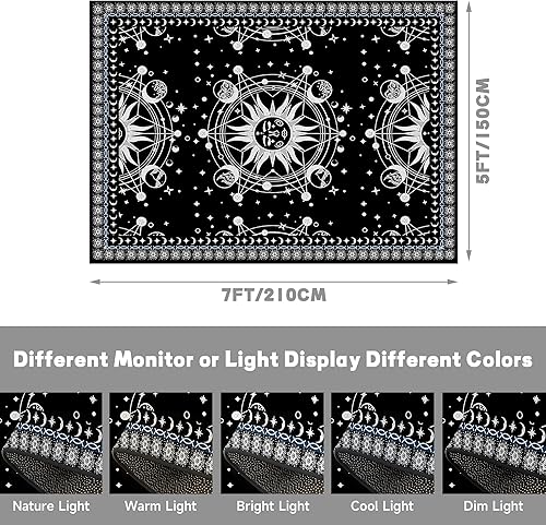 Miniatura 2 de Alfombra bohemia de 5 x 7 pies, diseño de sol y luna, para dormitorio, sala de estar, alfombra bohemia oculta con estrellas solares y galaxia, 2.0 x