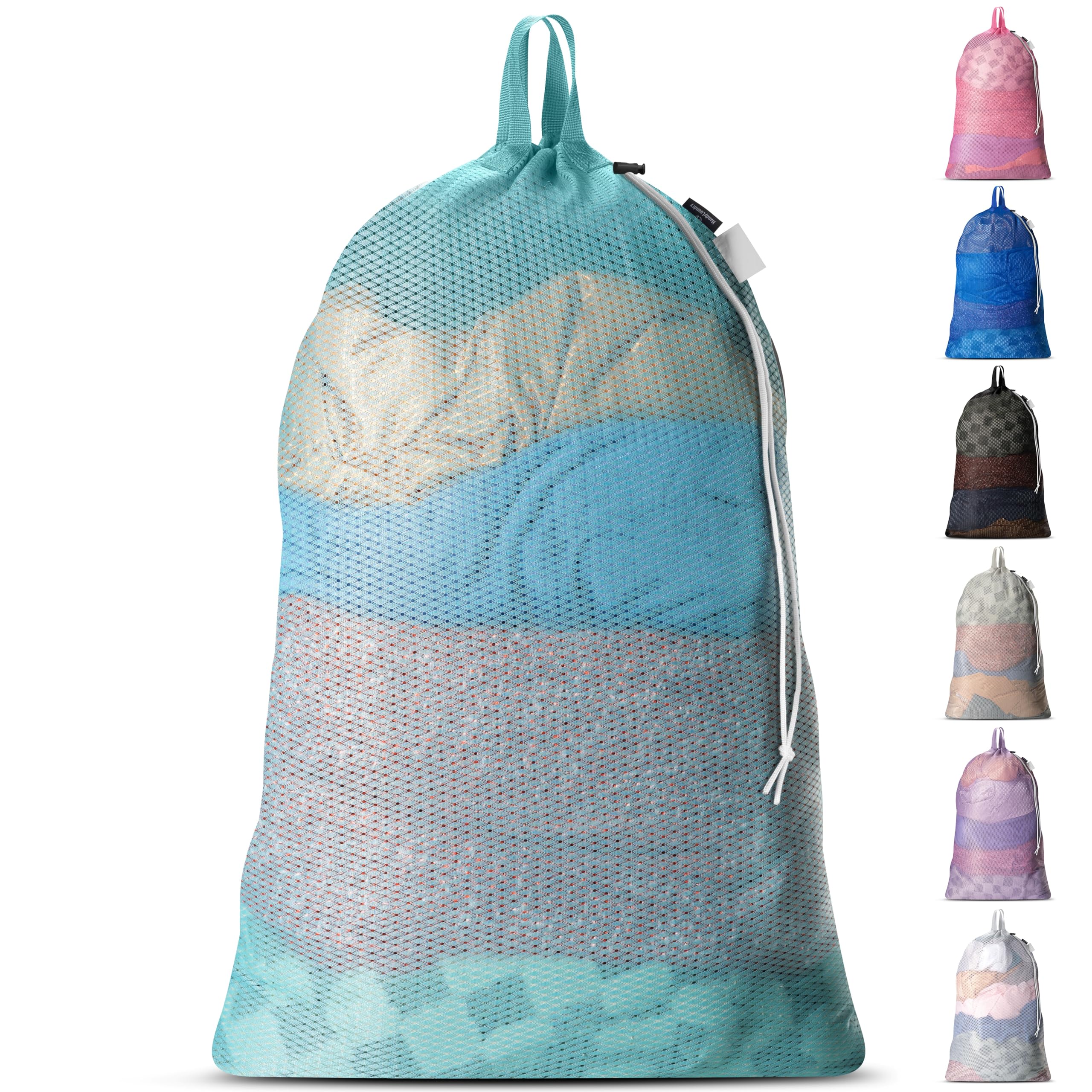 Large Mesh Laundry Bags - Heavy Duty with Handles Drawstring - Machine Washable Net Laundry Sacks for College
