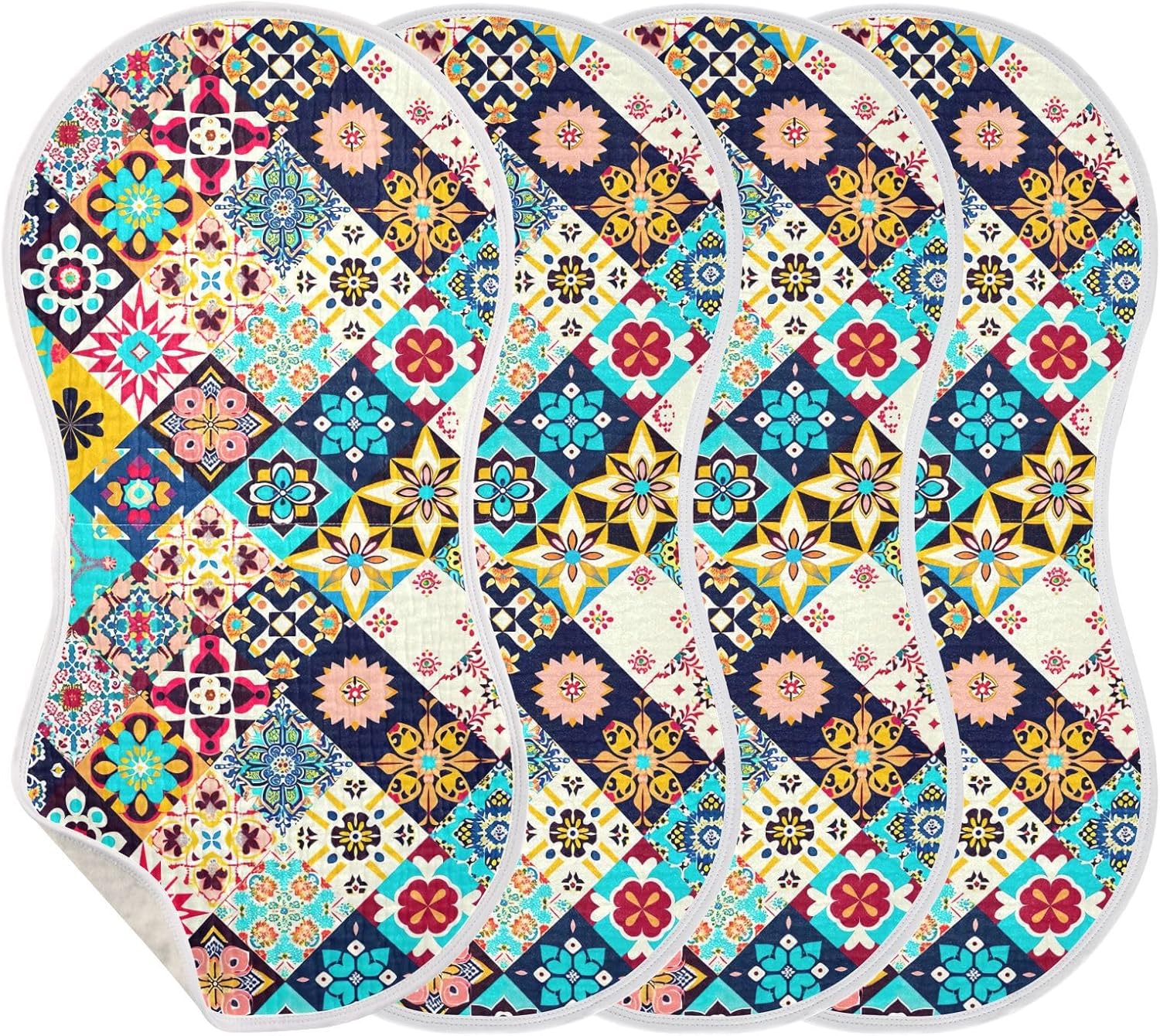 Retro Ethnic Print Muslin Baby Burp Cloths Feeding Cloths Face Towel Soft and Absorbent Bibs for Newborn Boys Girl- 4 Pack