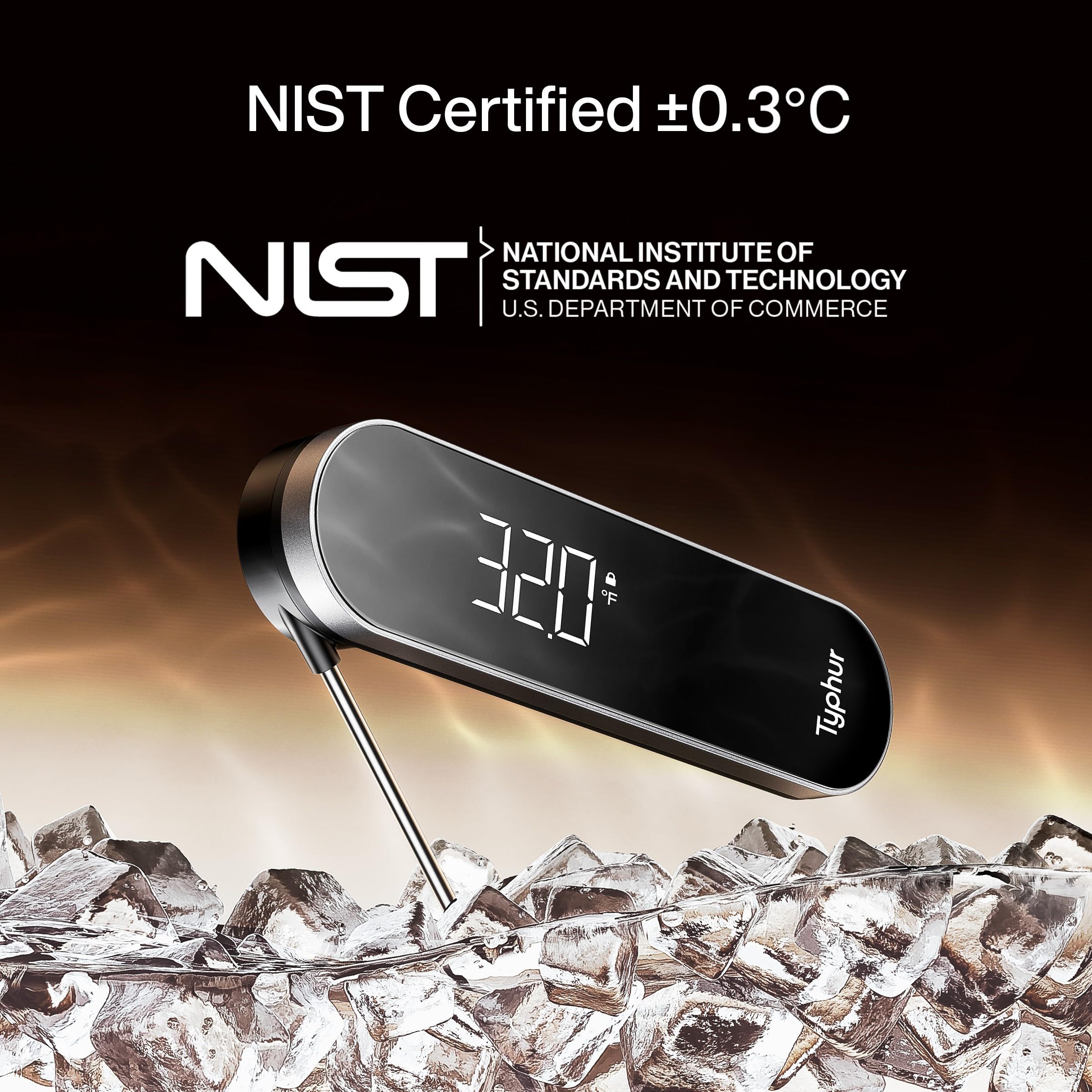 Typhur InstaProbe Core - Termómetro digital para carne - Termómetro de cocción de lectura instantánea de 0,5 s, certificado NIST ± 0,3 ℃ preciso, pantalla LCD grande IP67 impermeable para parrilla