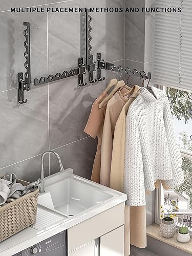 Miniatura 2 de Percha de pared para ropa, perchero montado en negro mate, organizador retráctil de secado de ropa, ganchos de aluminio plegable para interiores (2