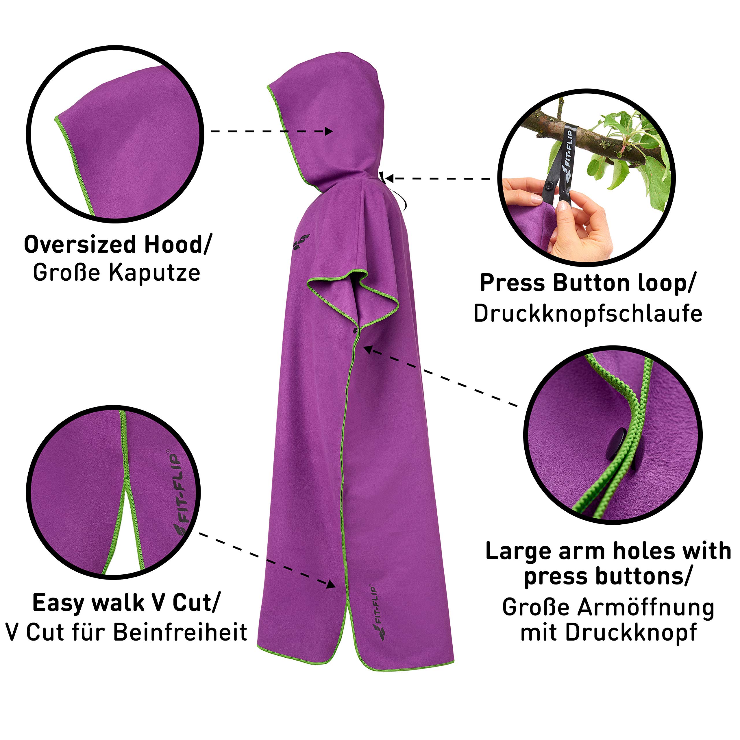 Fit-Flip Changing Robe, Microfibre Swim and Surf Poncho, Beach Robes Adult, Quick Dry Hooded Swimming Towel for Men and Women - Image 2