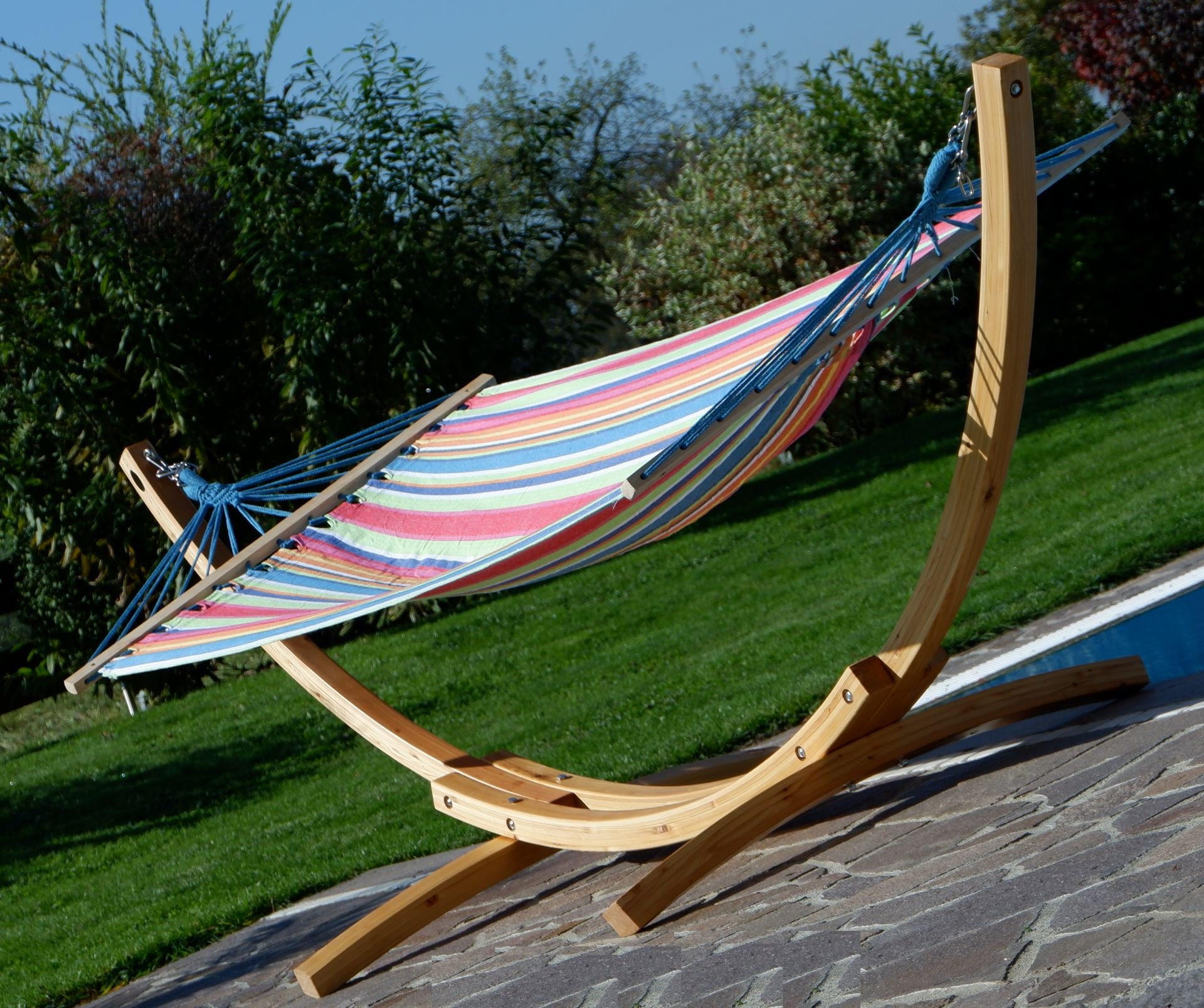 AS-S 320cm XL Deluxe Cadre pour Hamac de Bois meleze HM3 - Blanca - Caleta avec hamac