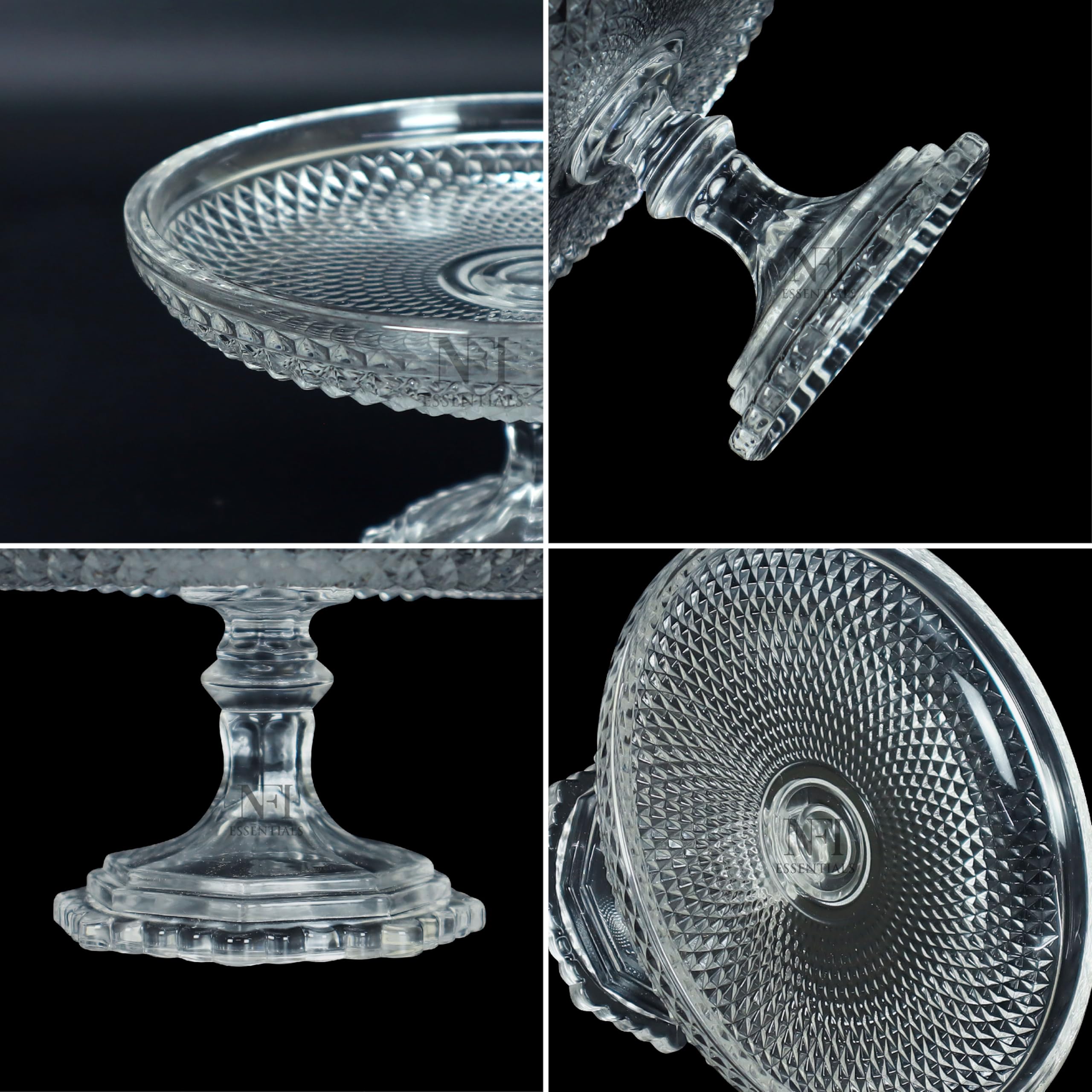 NFI essentials Crystal Clear Dessert Pedestal Stand Vintage Style Cake Plate Diamond Pattern Serving Platter Cakes, Pastries & Desserts Display for Parties, Weddings, and Gift — Amazon image 8