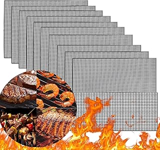 XUBX 10 Pieces BBQ Grill Mesh Mats, Non Stick Reusable Teflon Grilling Net Barbecue Mat, Heat Resistant, Easy to Clean, Grill Mat for Grilling, Cooking, Baking, Barbecue and Oven (40 x 30 cm)