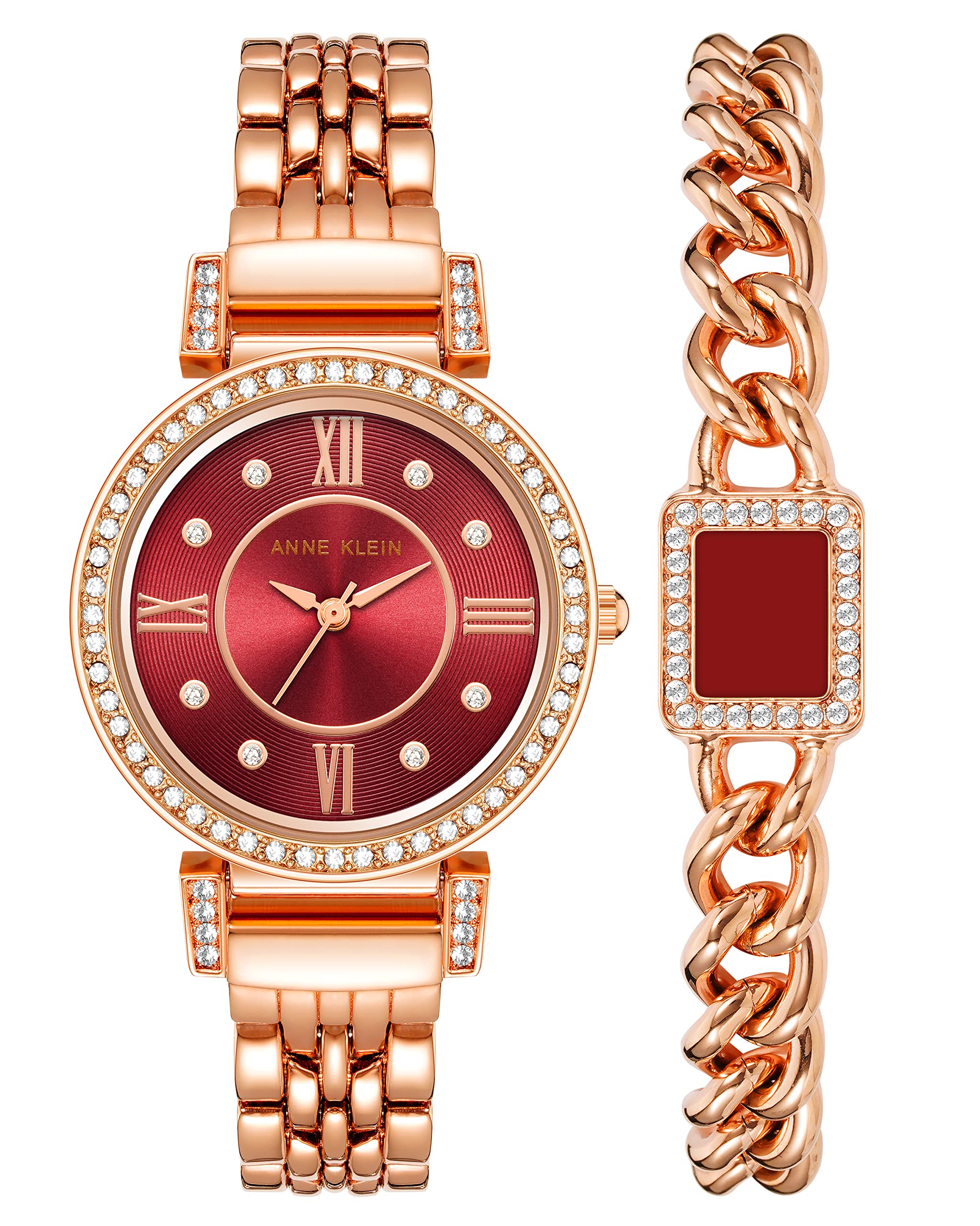 Anne Klein Women's Premium Crystal Accented Watch and Bracelet Set, AK/2928 Rose Gold