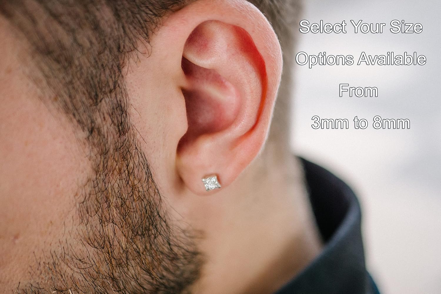 14k White Gold Princess Cut CZ Stud Earrings Real Gold Cubic Zirconia Studs with Solid Gold Backs Square - Image 3