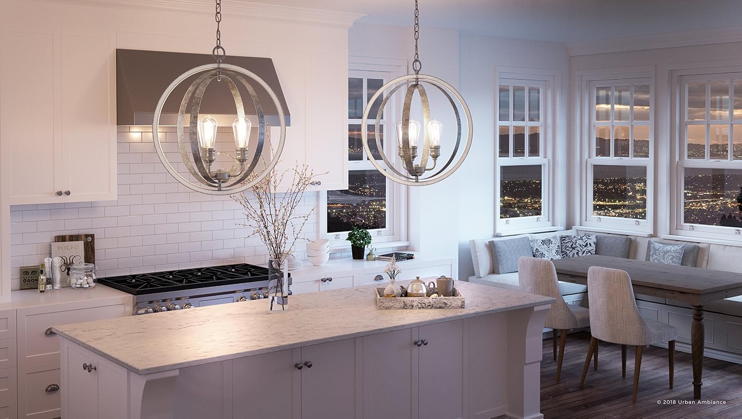Urban Ambiance Luxury Vintage Chandelier, Medium Size: 24" H x 21.25" W, with Modern Farmhouse Style Elements, Galvanized Steel Finish, UHP2213, Anchorage Collection