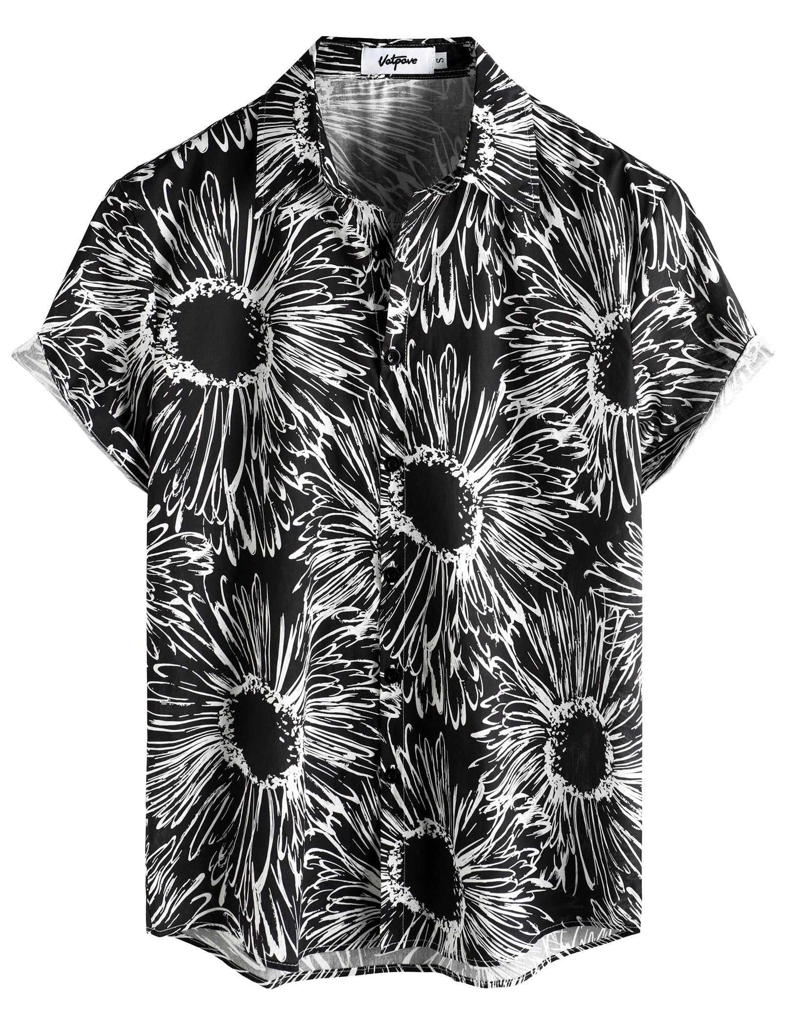 VATPAVE Herren Baumwolle Hawaii Hemd männer Blumen Freizeit Kurzarmhemd Sommerhemd