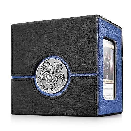 Kabinka Commander Deck Box for MTG with Metal Emblem, Card Deck Box with Dice Tray, Holds 100 Double-Sleeved Cards for TCG/PTCG, Cards Storage Case with 35PT Magnetic Card Holder (Black& Blue, Dragon) - C-Black& Blue, Dragon