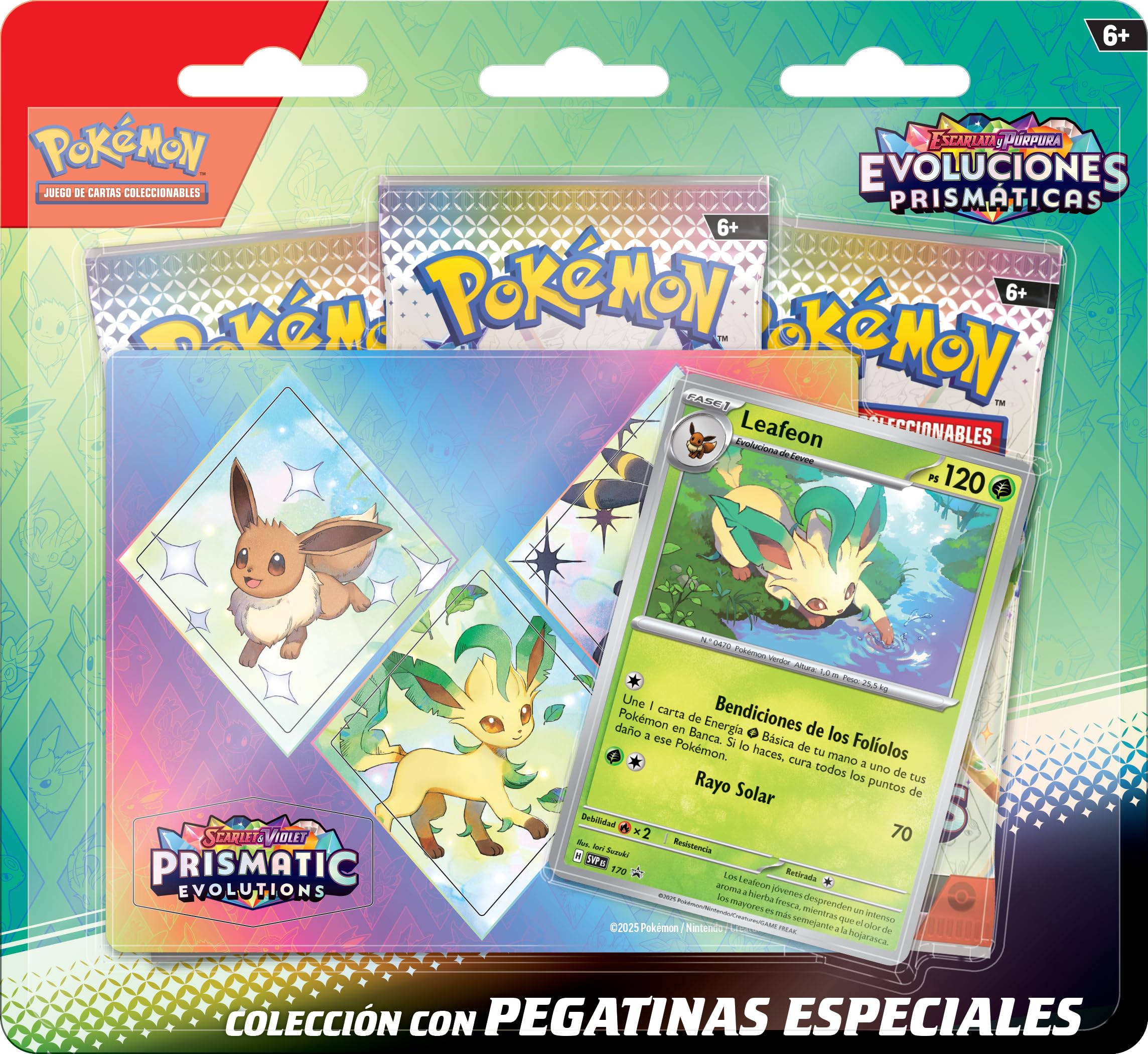 Pokémon-Sammlung mit speziellen Aufklebern aus Scharlachrot und Lila, Prismatische Entwicklungen - Folieon (1 holografische Promokarte und 3 Booster-Packungen)