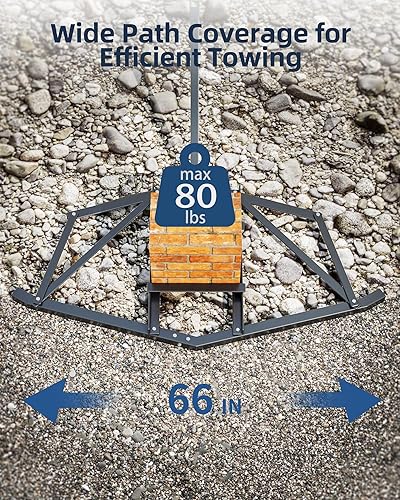 Miniatura 3 de Arrastre de entrada de 66 pulgadas de ancho con 2 barras ajustables, grada de acero resistente para ATV, UTV, tractores de césped de jardín,